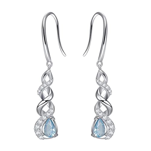 Qings Infinity Ohrringe - 925 Sterling Silber CZ Kristall Ozeanblauer Aquamarin-Marsch Unendlichkeit Ohrringe für Frauen von Qings