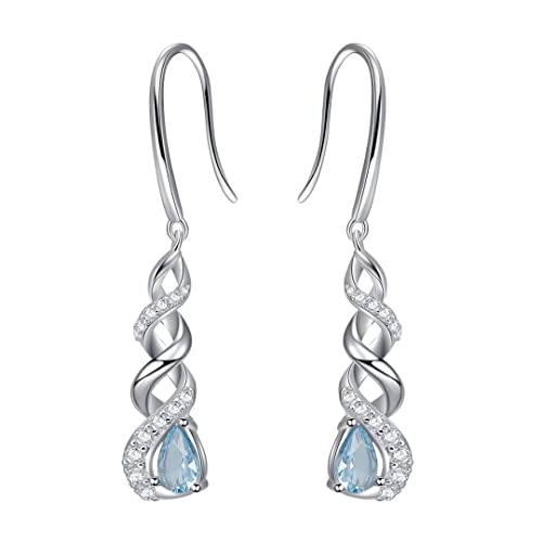 Qings Geburtsstein Infinity Ohrringe MäRz - 925 Sterling Silber CZ Kristall Ohrringe Ozeanblauer Aquamarin-Marsch Unendlichkeit Ohrringe MäDchen HäNgend Funkelnder Schmuck für Frauen MäDchen von Qings