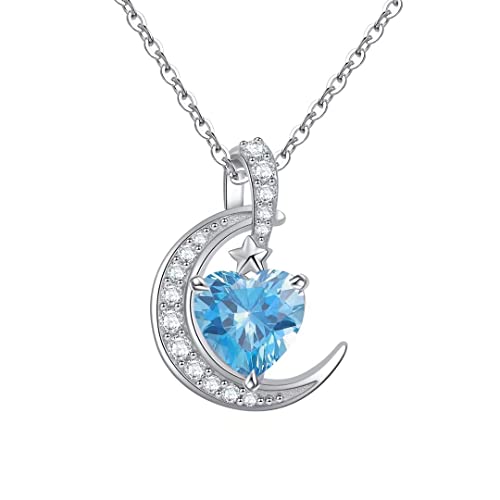 Qings Geburtsstein Kette Dezember Tansanit Halskette Mond Anhänger mit Herz Topas Blau Funkelnder Zirkonia für Damen Mädchen von Qings