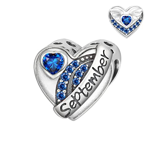 Qings Geburtsstein September Blauer Saphir Charm Anhänger Silber 925 Blau Herz Zirkonia Charms Kompatibel Europäischen Armbändern Halskette von Qings