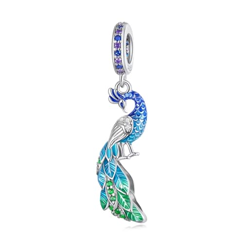 Qings Glücks Pfau Anhänger Perle 925er Sterling Silber Funkelnder niedlicher Tierelement Anhänger für die Herstellung von Armbändern und Halsketten von Qings