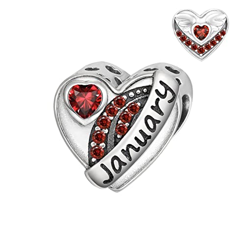 Qings Granat Geburtsstein Januar Charms Anhänger Silber Sterling 925 Rot Herz Zirkonia Charms Bead für Armband Halskette von Qings