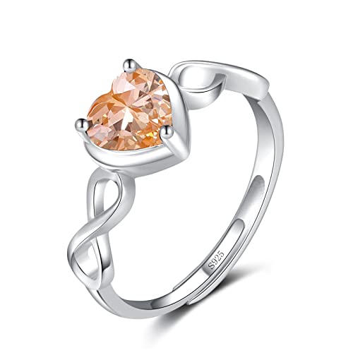 Qings Herz Citrin Geburtsstein November Ringe für Damen 925 Sterling Silber Verstellbarer Unendlichkeits Hochzeit Ring mit Zirkonia Geburtstag Weihnachten Schmuck Geschenke für Mutter von Qings