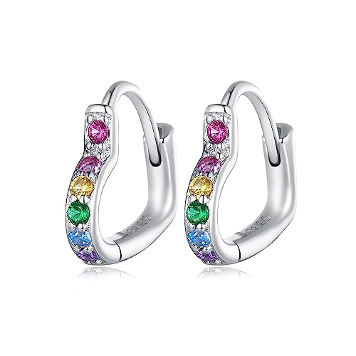 Qings Herz Creolen Silber 925 Kleine für Damen Mädchen Bunt Ohrringe Silber Creolen Hypoallergen Nickelfreie Huggie Heart Earrings for Women von Qings