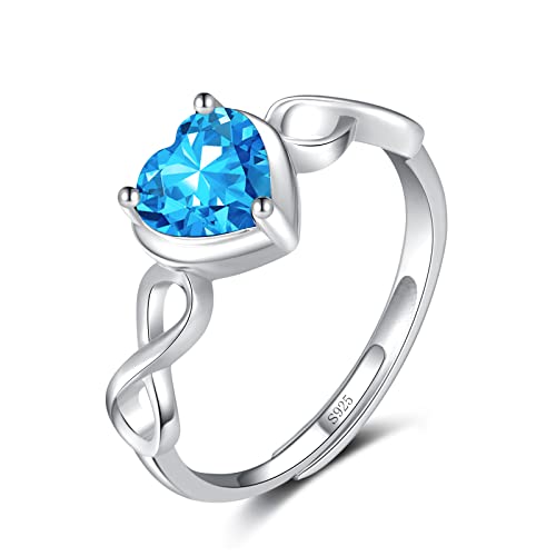 Qings Herz Tansanit Geburtsstein Dezember Ringe für Damen 925 Sterling Silber Verstellbarer Unendlichkeits Hochzeit Ring mit Zirkonia Geburtstag Weihnachten Schmuck Geschenke für Mutter von Qings