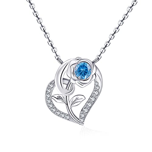 Qings Herz Tansanit Geburtsstein Kette mit Rosen Anhänger 925er Silber Damen Dezember Birthstone 5A Zirkonia Halskette Geburtstag Valentinstag Weihnachten Schmuck Geschenk für Freundin Mutter von Qings