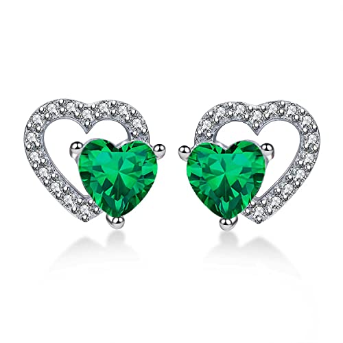 Qings Herz zu Herz Geburtsstein Ohrstecker 925er Sterling Silber Liebes-Edelstein-Ohrringe für Mädchen und Verliebte von Qings