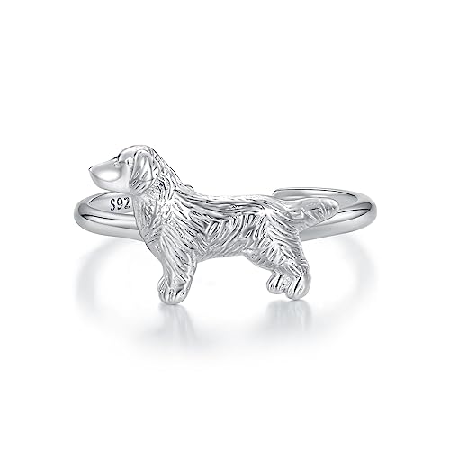 Qings Hund Ring 925 Sterling Silber für Damen Süßer Golden Retriever Tier Offener Verstellbarer Fingerring Geburtstags Schmuck Geschenke für Tierliebhabe von Qings