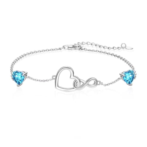 Qings Infinity Damen Armband 925 Sterling Silber Unendlichkeit Herz Tansanit Armbänder Dezember Geburtsstein Verstellbar Armkette Valentinstag Geburtstags Weihnachten Geschenk für Sie Frauen Mama von Qings