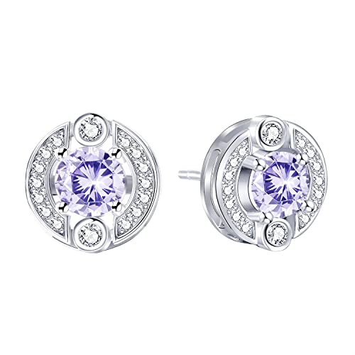 Qings Juni Geburtsstein Ohrringe für Mädchen: 925 Sterling Silber Alexandrit Geburtssteine Halo Ohrstecker Runde Zirkonia Ohrring, Mode Schmuck Geburtstag Geschenke für Damen Frauen von Qings