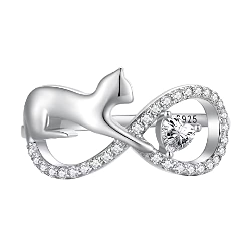 Qings Katze Infinity Ring für Damen 925 Sterling Silber Katzen Unendlichkeit Herz Ringe Süß Tier Rings mit Zirkon, Schöne Schmuck Geschenk für Frauen Mädchen von Qings