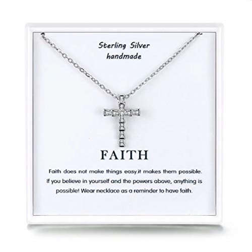 Qings Kette Damen,925 Sterling Silber Kreuz Kette Schmuck Mit Zirkonia Kreuz Anhänger,Religion Silber Damen Kette,Weihnachten Geschenk Für Frauen Mädchen von Qings