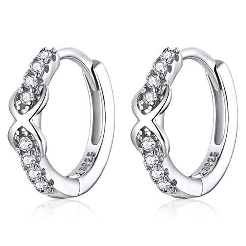 Qings Kleine Ohrringe mit Unendlichkeits Symbol, 925er Sterling Silber Huggie Creolen mit Bling Zirkonias, Reifen Schmuck Geschenk für Frauen Mädchen Hochzeit Geburtstag von Qings