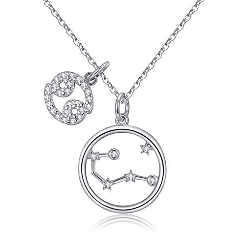 Qings Krebs Horoskop Halskette - 925 Sterling Silber 12 Sternzeichen Anhänger Konstellation Runde CZ Halsketten, Geschenk für Frauen und Mädchen von Qings