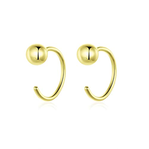Qings Kreolen Gold 925 Vergoldete Creolen Klein Halb Creolen Ohrringe Hängend Gold Mini Creolen Ball Huggie Hoops Ohrringe für Damen Mädchen von Qings