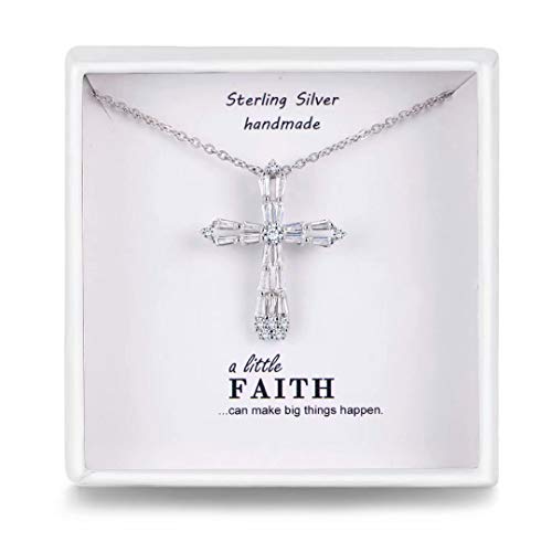 Qings Kreuz Kette mit Kreuz Anhänger 925 Sterling Silber Damen Halskette für Frauen Damen Mädchen von Qings