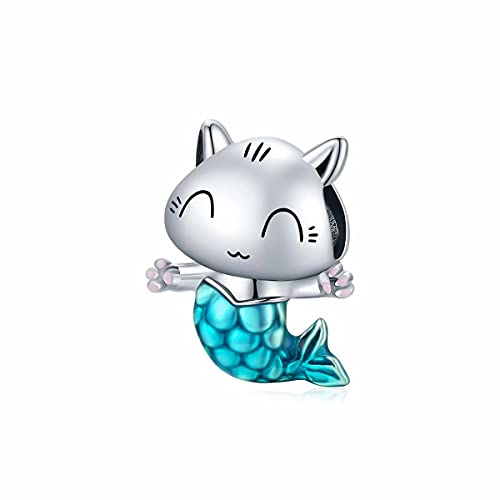 Qings Lächelnde Katze Charm Beads-Meerjungfrau Charm Beads Süßer Blauer Emaille Charm Geeignet für Armbänder und Halsketten von Qings
