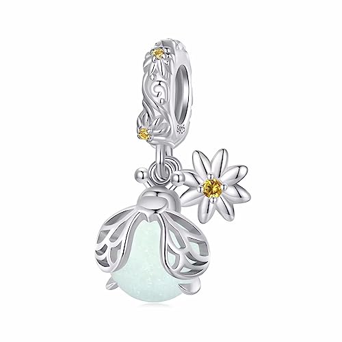 Qings Leuchtend Glühwürmchen Charms für Damen, 925 Sterling Silber Glow in the Dark Anhänger Niedliches Tier Charme für Europäische Armbänder und Halsketten Schmuck Geschenke für Frauen Mädchen von Qings