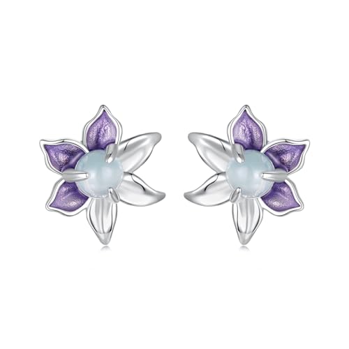 Qings Lila und Silber Blume Ohrringe für Damen Sterling Silber 925 Kleiner Lila Blumen Ohrstecker mit Zirkonia von Qings