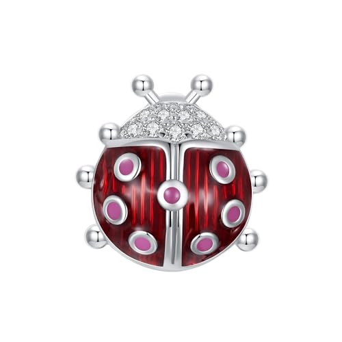 Qings Marienkäfer Anhänger Charm Glow in the Dark 925 Sterling Silber Leuchtende Rot Tier Ladybug Charms Bead für Europäische Armbänder und Halsketten für Frauen Mädchen von Qings
