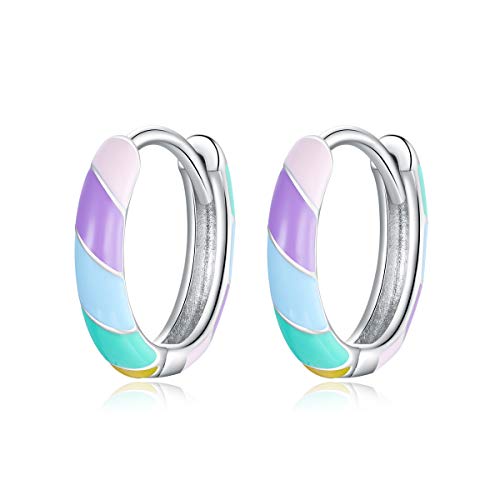 Qings Mini Creolen Ohrringe Damen Silber 925 Klein Bunte Regenbogen Huggie Hoops Ohrringe Mädchen Emaille Farbtropfen Knorpel Ohrringe Schmuck Geschenke von Qings