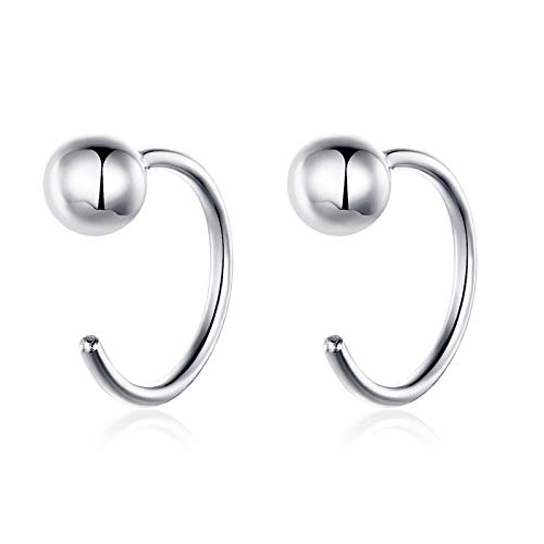 Qings Mini Creolen Silber 925 Klein Halb Creolen mit Kugeln Huggie Hoop Offene Knorpel Creolen Minimalistische Ohrringe für Damen Mädchen von Qings