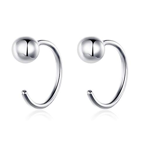 Qings Mini Creolen Silber 925 Klein Halb Mit Kugeln - Huggie Hoop Offene Knorpel Minimalistische Ohrringe für Damen Mädchen von Qings