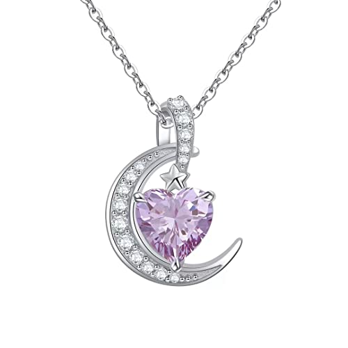 Qings Mondstein Kette Geburtsstein Halskette Juni Birthstone Mond Herz Stein 925 Sterling Silber Kette Anhänger Funkelnder Zirkonia Geburtstagsgeschenke für Ehefrau Damen Mädchen von Qings