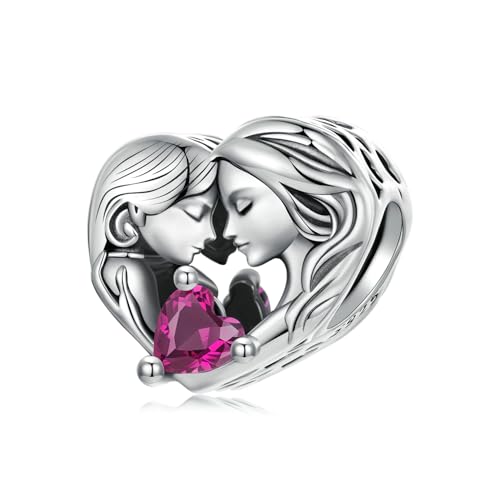 Qings Mutter und Tochter Charm 925 Sterling Silber Familie Herz Charme mit 5A Zirkonia für Europäische Armbänder und Halskette Geburtstag Schmuck Geschenk für Damen Mama Oma von Qings