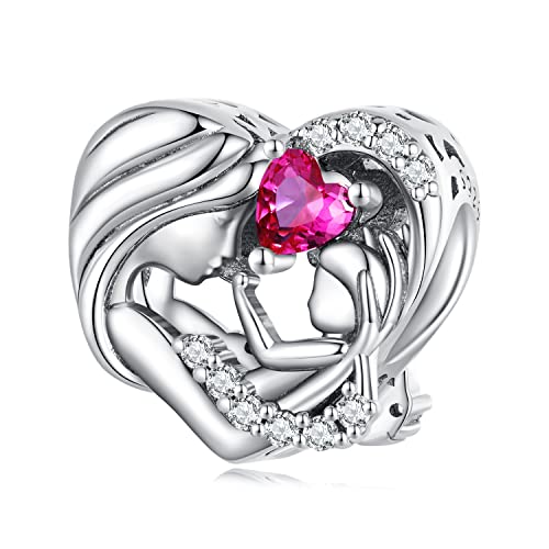 Qings Mutter und Tochter Charm 925 Sterling Silber Familie Schwester Herz Charme für Europäische Armbänder und Halskette Geburtstag Schmuck Geschenk für Damen Mama Oma von Qings