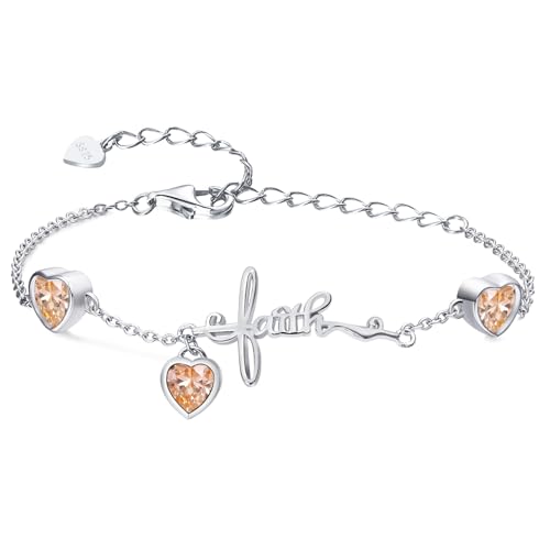 Qings November Citrin Geburtsstein Armband mit 3 Herz Zirkonias Sterling Silber 925 Verstellbare Kreuz Glaube Armbänder für Mädchen Damen Geburtstag Weihnachten Geschenk Qings November Citrin Geburtsstein Armband mit 3 Herz Zirkonias Sterling Silber 925 Verstellbare Kreuz Glaube Armbänder für Mädchen Damen Geburtstag Weihnachten Geschenk von Shysnow
