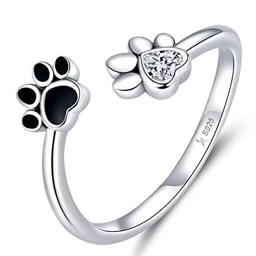 Qings Offener Ring für Den Fußabdruck Von Haustieren Silber 925 Sterling Silber Verstellbarer Zirkonring Geschenke für Mutter Und Frau von Qings