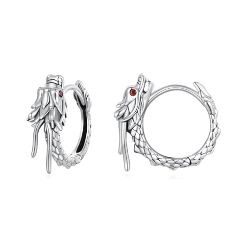 Qings Ohrring Drache 925 Sterling Silber Hypoallergene Creolen, Damen Drachen Silberohrringe Punk Wikinger Hoop Dragon Creolen Gothic Ohrstecker Schmuck Geschenke für Frauen von Qings