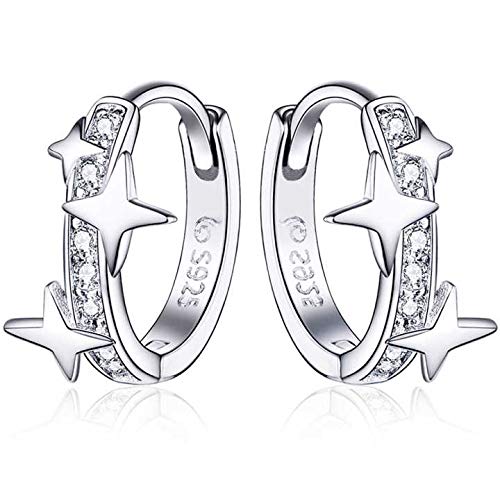 Qings Ohrringe Creolen Damen,Huggie Ohrringe 925 Sterling Silber mit Sternen Zirkonia kreolen silber Klein Earrings Geschenke für Frauen und Mädchen Passt Alltag und Party von Qings