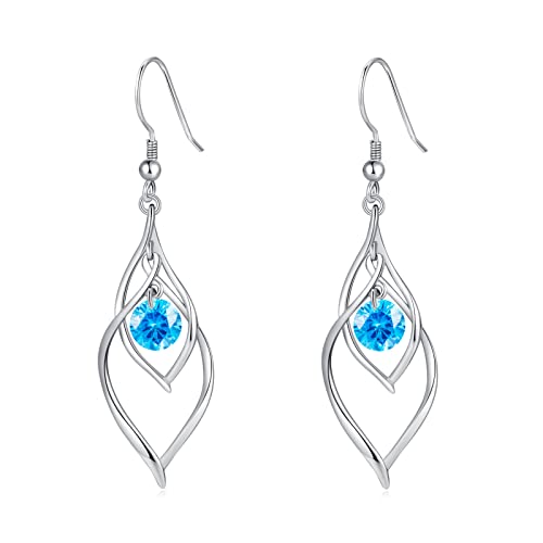 Qings Ohrringe Silber 925 Hängend Dezember Geburtsstein Ohrringe Tansanit Lang Dangle Ohrring Blau Zirkonia Unendlichkeit Hängeohrringe für Damen, Schmuck Silberohrringe für Frauen Mutter Mama von Qings