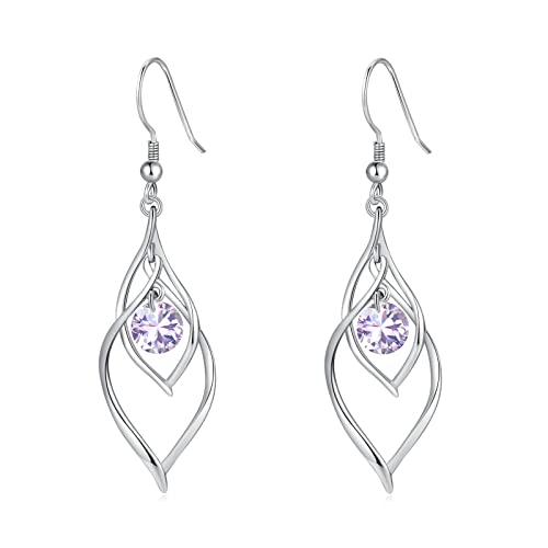 Qings Ohrringe Silber 925 Hängend Juni Geburtsstein Ohrringe Rubin Lang Dangle Ohrring Lila Zirkonia Unendlichkeit Hängeohrringe für Damen, Schmuck Silberohrringe für Frauen Mutter Mama von Qings