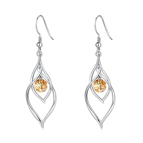 Qings Ohrringe Silber 925 Hängend November Geburtsstein Ohrringe Citrin Lang Dangle Ohrring Gelb Zirkonia Unendlichkeit Hängeohrringe für Damen, Schmuck Silberohrringe für Frauen Mutter Mama von Qings