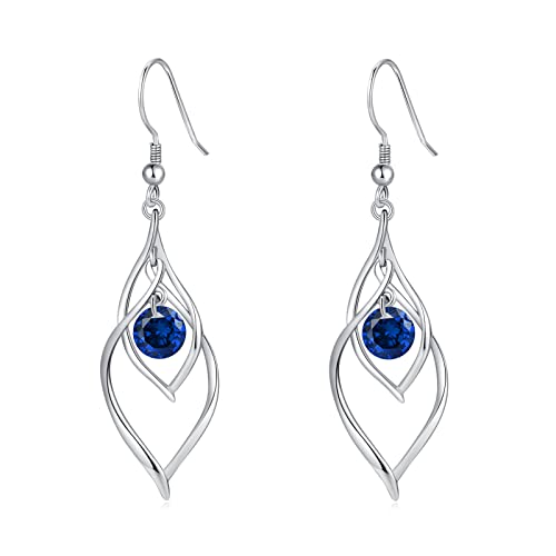 Qings Ohrringe Silber 925 Hängend September Geburtsstein Ohrringe Saphir Lang Dangle Ohrring Blau Zirkonia Unendlichkeit Hängeohrringe für Damen, Schmuck Silberohrringe für Frauen Mutter Mama von Qings