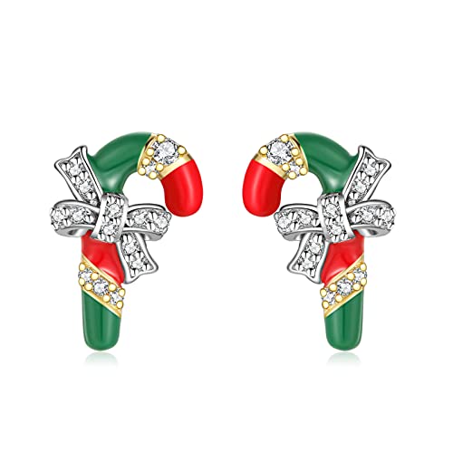 Qings Ohrringe Weihnachten Ohrstecker Echt Silber 925 Schmuck Damen Mädchen Teenager Earrings Weihnachtsohrringe Geschenk Aesthetic Ohrring Stecker Vergoldet Kleine Rot Grün Zuckerstangen mit Zirkonia von Qings