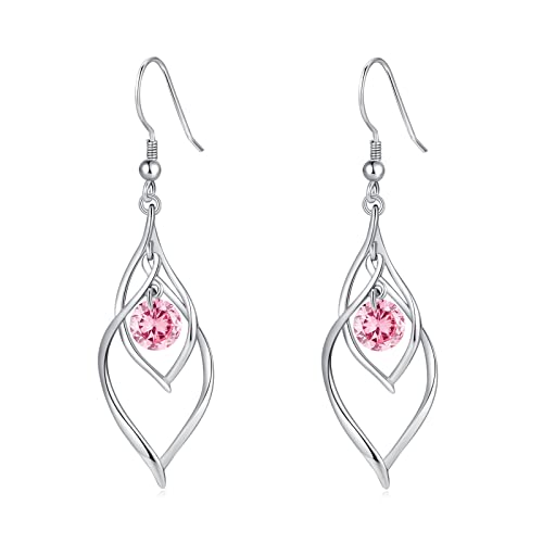 Qings Oktober Geburtsstein Ohrringe für Damen, 925 Sterling Silber Turmalin Geburtssteine Dangle Ohrring Zirkonia Ohrringe, Mode Schmuck Geburtstag Geschenke für Frauen Mädchen von Qings