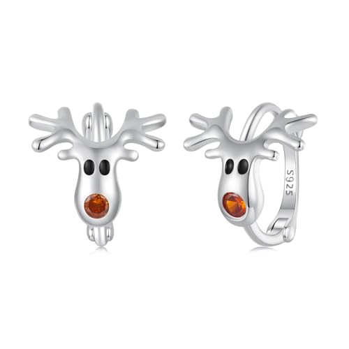 Qings Rentier Ohrringe für Frauen 925 Sterling Silber Klein Niedlich Weihnachten Elch Hoop Ohrringe Urlaub Weihnachten Neujahr Schmuck Accessoire von Qings