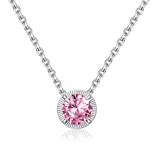 Qings Rosa Zirkonia Kette 925 Sterling Silber Geburtsstein Anhänger Birthstone Ketten Personalisierte Halskette Schmuck Geschenke für Mutter Freundin Tochter von Qings