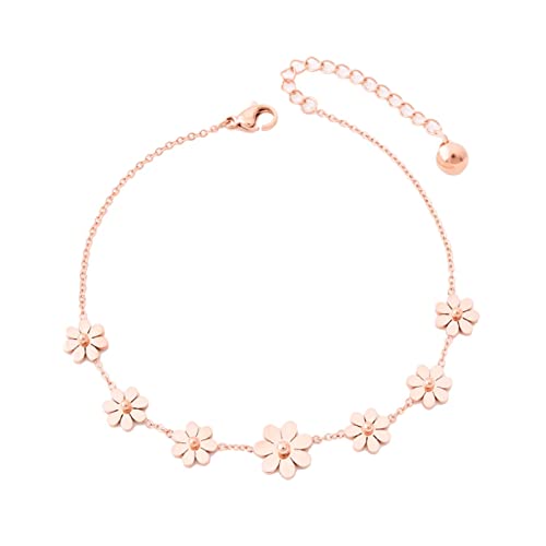 Qings Rose Gold Gänseblümchen-Fußkettchen Fußring Sieben Blumen Chrysantheme Kreuz verstellbare 25 cm lange Kette 18 Karat platiniert Armband Zierliches Schmuck Geschenk für Frauen und Mädchen von Qings