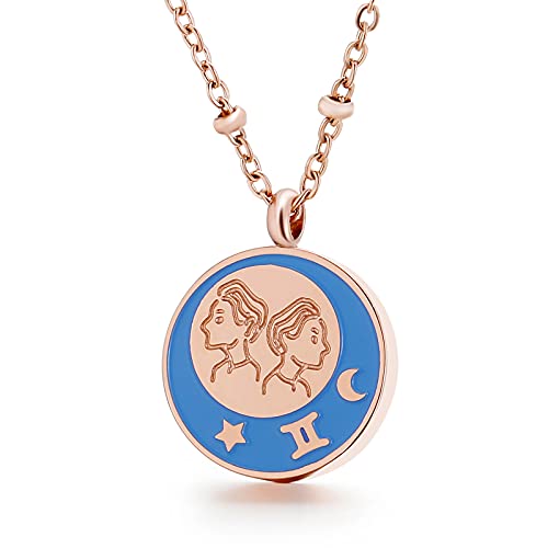 Qings Roségold Sternzeichen Anhänger Halskette 12 Sternbild Horoskop Zeichen Halsketten Jubiläum Geburtstag Schmuck Geschenke für Frauen Mädchen von Qings