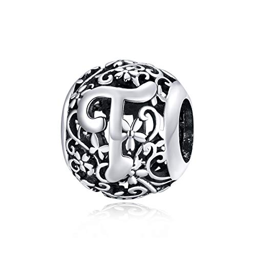 Qings S925 Sterling Silber Charms Bead - Bead Mit Letter Alphabet, Charm Buchstabe Silber für Armband Halsketten von Qings
