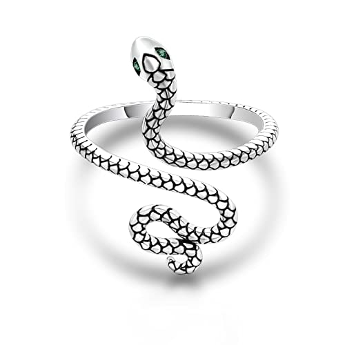 Qings SchlangenRing Aus Sterling Silber – Niedlicher Verstellbarer Wickel Ringe Mit Offenem Daumen Tier CZ Band Rings Stapelbar Cool Modisch Finger Schmuck Geschenk Für Frauen Mädchen von Qings