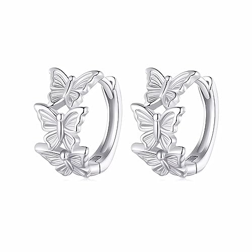 Qings Schmetterling Ohrringe für Mädchen, 925 Sterling Silber Hypoallergen Kleine Creolen Tier Huggie Ohrringe für Damen Geburtstags Geschenk von Qings