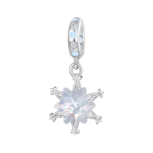 Qings Schneeflocken Charms Anhänger 925 Sterling Silber Weihnachten Snowflake Charme mit Zirkonia für Armbänder Halskette Geburtstag Weihnachtsgeschenke Schmuck für Frauen Mädchen von Qings