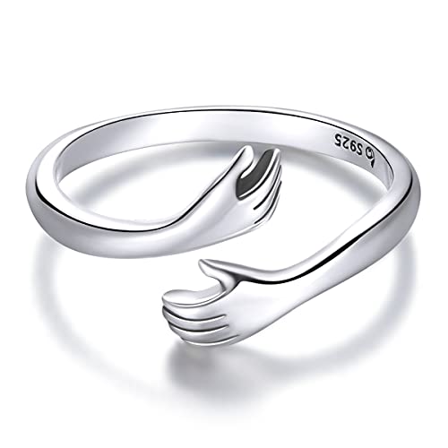 Qings Silberne Umarmungs Hug Ringe für Frauen, Herren Promise Hugging Hug Finger Ring Öffnen Inspirierenden Schmuck Verstellbares Band Ringe Geschenk für Ehefrau Ehemann Beste Freundin von Qings