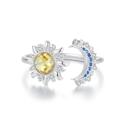 Qings Sonne Mond Ringe Verstellbare Silber Freundschaftsringe Ringe Frauen Sun Moon Silber Ringe Damen Offener Promise Ring Geschenke für Frauen von Qings